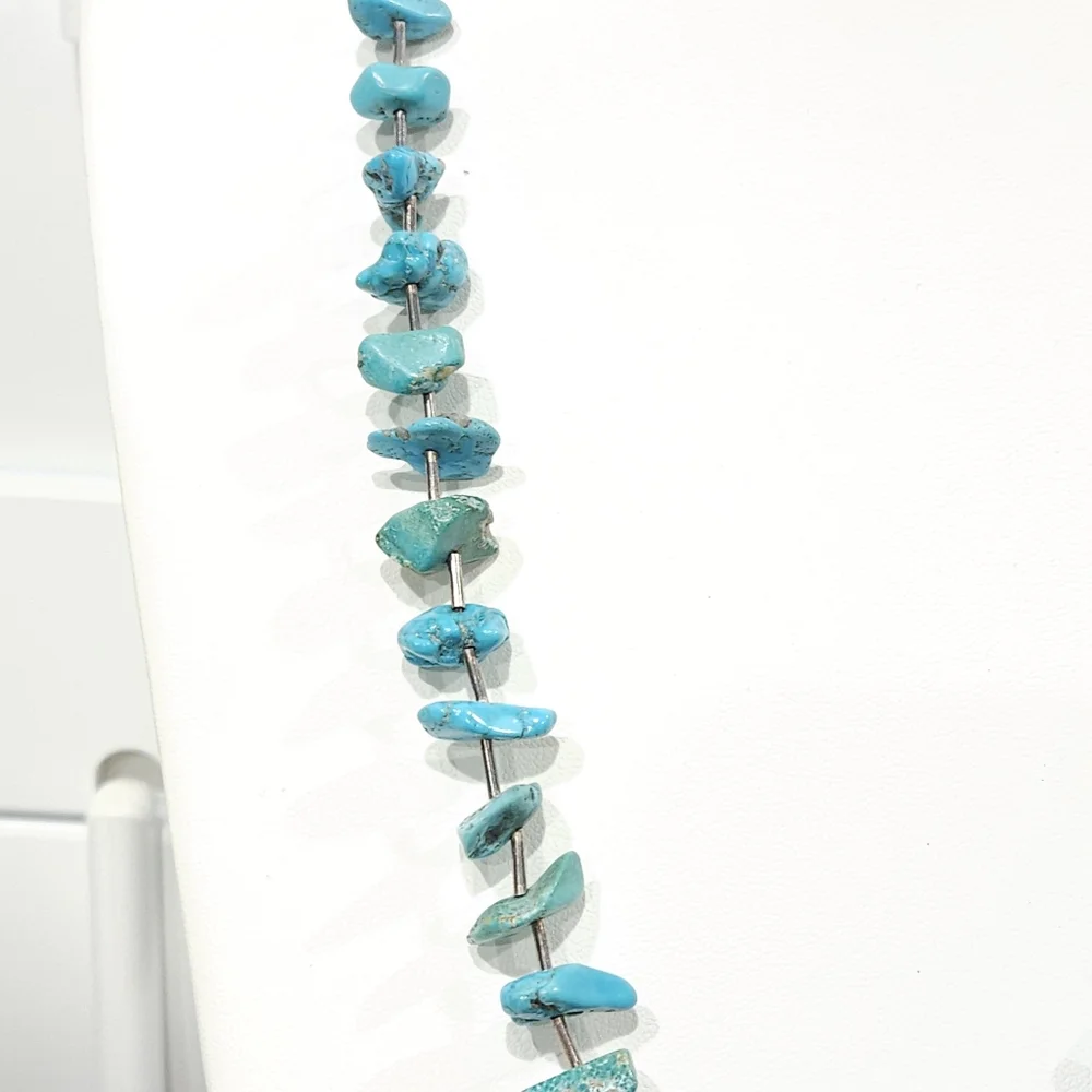 Vintage Southwestern Turquoise Nuggets Sterling Silver Heishi Bead Necklace